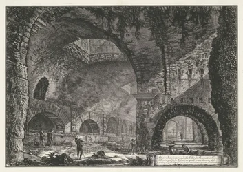 Interieur van de Tempel van Hercules Victor te Tivoli
Outra vista interior da Villa de Maecenas em Tivoli (título sobre o objecto)
Gezichten op Rome (título da série)
Vistas de Roma desenhadas e gravadas pelo arquitecto Giambattista Piranesi Ve(nez)iano