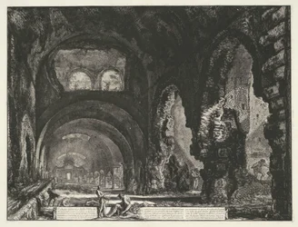 Interieur van de Tempel van Hercules Victor t e Tivoli Vista interna da Villa di Mecenate (título no objeto) Gezichten op Rome (título da série) Vistas de Roma projetadas e gravadas pelo arquiteto Giambattista Piranesi Ve (nez) iano (título da série)