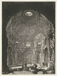 Interieur van de Tempio della Tosse bij Tivoli
Vista interior do Templo da Tosse (...) (título sobre o objecto)
Gezichten op Rome (título da série)
Vistas de Roma desenhadas e gravadas pelo arquitecto Giambattista Piranesi Ve(nez)iano (título da série)