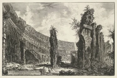 Interieur van het Colosseum te Rome
Vista do interior do Anfiteatro Flamengo conhecido como o Coliseu (título sobre o objecto)
Gezichten op Rome (título da série)
Vistas de Roma desenhadas e gravadas pelo arquitecto Giambattista Piranesi Ve(nez)iano (tí