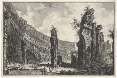 Interieur van het Colosseum te Rome
Vista do interior do Anfiteatro Flamengo conhecido como o Coliseu (título sobre o objecto)
Gezichten op Rome (título da série)
Vistas de Roma desenhadas e gravadas pelo arquitecto Giambattista Piranesi Ve(nez)iano (tí