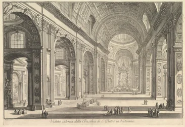 Vista interior da Basílica de São Pedro no Vaticano, de Vedute di Roma Roman Views, ca. 1748