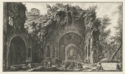 Nymphaeum van Egeria em Roma Vista da fonte e das Grutas do Egito fora da Porta Capena ou di S. Seb.no (...) (título no objeto) Gezichten op Rome (título da série) Vistas de Roma projetadas e gravadas pelo arquiteto Giambattista Piranesi Ve (nez) ia