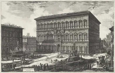 Palácio Farnese te Roma
Vista do Palácio Farnese (título sobre o objecto)
Gezichten op Rome (título da série)
Vistas de Roma desenhadas e gravadas pelo arquitecto Giambattista Piranesi Ve(nez)iano (título da série)