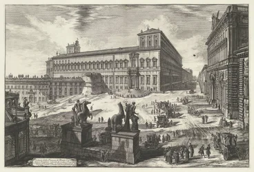 Piazza del Quirinale te Roma
Vista da Piazza di Monte Cavallo (título sobre o objecto)
Gezichten op Rome (título da série)
Vistas de Roma desenhadas e gravadas pelo arquitecto Giambattista Piranesi Ve(nez)iano (título da série)