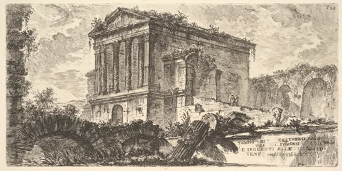 Prancha 26: Templo de Clitumnus entre Foligno e Spoleto, de «Algumas vistas de arcos triunfais e de outros monumentos erguidos pelos Romanos, parte dos quais se vê em Roma e parte em Itália»