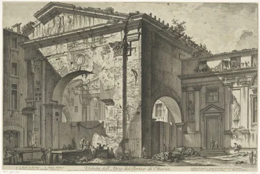 Porticus van Octavia te Rome
Vista do Átrio do Pórtico de Octavia (título sobre o objecto)
Gezichten op Rome (título da série)
Vistas de Roma desenhadas e gravadas pelo arquitecto Giambattista Piranesi Ve(nez)iano (título da série)