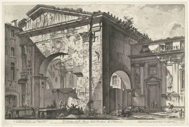 Porticus van Octavia te Rome Vista do Átrio do Pórtico de Octavia (título no objeto) Gezichten op Rome (título da série) Vistas de Roma projetadas e gravadas pelo arquiteto Giambattista Piranesi Ve (nez) iano (título da série)