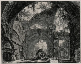 Ruínas de uma galeria de estátuas na Villa Adriana perto de Tivoli (de: Vedute di Roma)