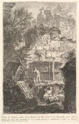 Ruínas de um túmulo antigo em frente a ruínas de um antigo aqueduto Ruine di Sepolcro a ..., ca. 1750