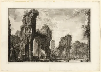 Ruínas do Xystus [um longo pórtico aberto usado para exercícios atléticos], o salão central dos Banhos Antoninos [Os Banhos de Caracalla], de Vistas de Roma