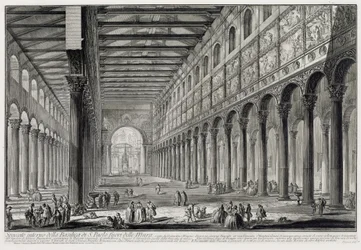 Corte através do interior da Basílica de San Paolo fuori le Mura (de: Vedute di Roma)