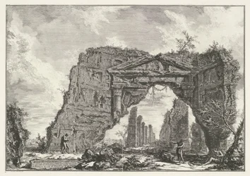 Sette Bassi buiten Roma
Restos de um pórtico coberto, ou criptoporticus numa villa de Domiciano a cinco milhas de Roma na Via di Franscati (título sobre o objecto)
Gezichten op Rome (título da série)
Vistas de Roma desenhadas e gravadas por Giambattista