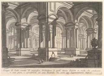 Escadas adornadas por uma arquitetura magnífica. . . Grupo de escadas decoradas com lupa, ca. 1750