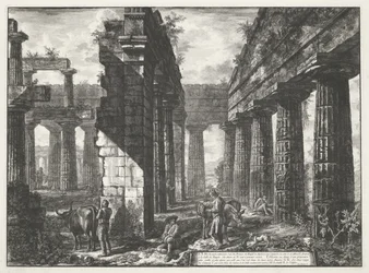 Templo de Netuno em Paestum Diferentes vistas dos restos de três grandes edifícios ainda de pé em Paestum (título da série) Différentes vues de quelques restes de trois grands édifices qui subsistent encore dans l