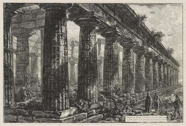 Templo de Neptuno em Paestum, visto de lado e desenhado numa escala maior do que se vê na primeira prancha, de Différentes vues de ... Pesto (Differen