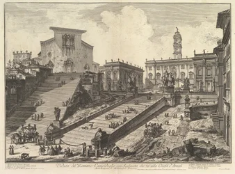 O Capitólio e os degraus de S. Maria em Aracoeli Vista do Camipidoglio romano com ..., ca. 1775