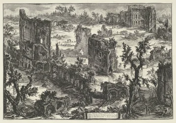 Thermen de Trajanus te Roma Vista do Terme di Tito (...) (título no objeto) Gezichten op Rome (título da série) Vistas de Roma projetadas e gravadas pelo arquiteto Giambattista Piranesi Ve (nez) iano (título da série)