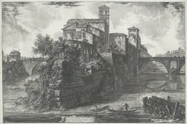 Tibereilândia te Roma Vista da Ilha Tiberina (título no objeto) Gezichten op Rome (título da série) Vistas de Roma projetadas e gravadas pelo arquiteto Giambattista Piranesi Ve (nez) iano (título da série)