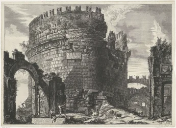 Tombe van Caecilia Metella em Roma Tumba de Cecilia Metell (...) (título no objeto) Gezichten op Rome (título da série) Vistas de Roma projetadas e gravadas pelo arquiteto Giambattista Piranesi Ve (nez) iano (título da série)