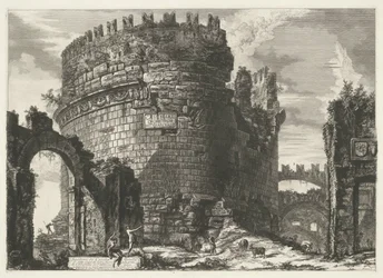 Tombe van Caecilia Metella te Rome
Túmulo de Cecília Metella (...) (título sobre o objecto)
Gezichten op Rome (título da série)
Vistas de Roma desenhadas e gravadas pelo arquitecto Giambattista Piranesi Ve(nez)iano (título da série)