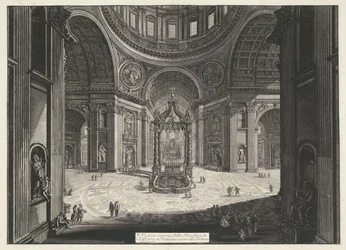 Transept van de Sint-Pietersbasiliek te Vaticaanstad Vista interior da Basílica de São Pedro no Vaticano perto da Tribuna (título no objeto) Gezichten op Rome (título da série) Vistas de Roma projetadas e gravadas pelo arquiteto Giambattista Piranesi Ve (