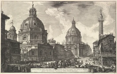 Duas igrejas perto da coluna Trajans, S. Maria di Loreto e Santíssimo Nome di Maria Ve ..., ca. 1762