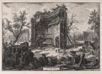 Vista dos restos dos edifícios no segundo andar das Termas de Tito, de Vedute di Roma (Vistas de Roma)