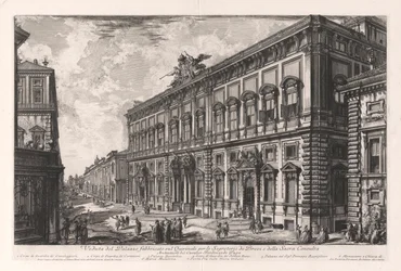 Veduta del Palazzo fabbricato sul Quirinale per le Segreterie de Brevi et della Sacra Consulta (Vista do Palazzo Construído no Quirinal para o Secretário dos Briefs e do Conselho Sagrado), de Vedute di Roma (Vista de Roma)
