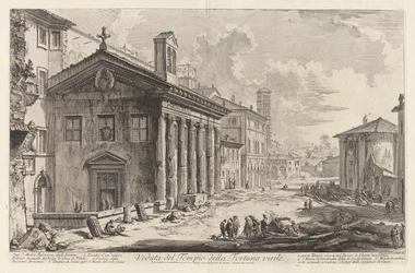 Vista do templo da fortuna viril. Hoje S. Maria Egizziaca degli Armeni (Vista do Templo de Fortuna Virilis. Agora a Igreja Armênia de Santa Maria Egizziaca [agora considerada o templo de Portunus]), de Vedute di Roma (Vistas de Roma)