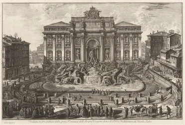 Vista em perspetiva da grande fonte da Acqua Vergine, chamada Fonte de Trevi, arquitetura de Nicola Salvi, de Vedute di Roma