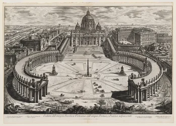 Vista da insigne Basílica Vaticana com o amplo pórtico e a praça adjacente, prancha 120 de Vistas de Roma