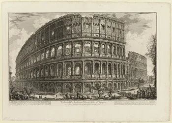 Vista do Anfiteatro Flaviano, chamado Coliseu, de Vistas de Roma