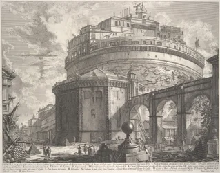 Vista do Mausoléu do Imperador Adriano agora chamado Castel S. Angelo..., ca. 1756.