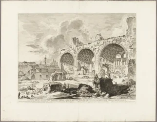 Vista dos restos da sala de jantar da Casa Dourada de Nero, comumente chamada de Templo da Paz, de Vistas de Roma