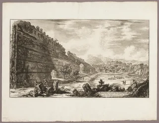 Vista dos restos do Forte Pretoriano [o Poecile], Vila de Adriano, Tivoli, a partir de Vistas de Roma