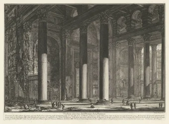 Voorportaal van het Pantheon te Rome
Vista interior do Pronao del Pantheon (título sobre o objecto)
Gezichten op Rome (título da série)
Vistas de Roma desenhadas e gravadas pelo arquitecto Giambattista Piranesi Ve(nez)iano (título da série)