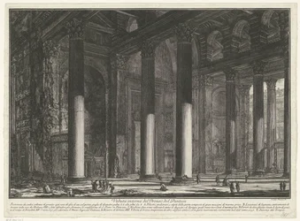 Voorportaal van het Pantheon te Rome
Vista interior do Pronao del Pantheon (título sobre o objecto)
Gezichten op Rome (título da série)
Vistas de Roma desenhadas e gravadas pelo arquitecto Giambattista Piranesi Ve(nez)iano (título da série)