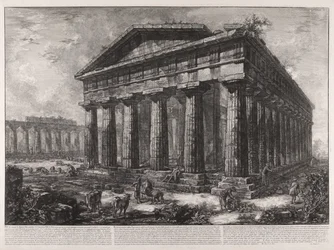Vista do Templo de Neptuno, deus tutelar da antiga cidade de Pesto, embora não se veja qualquer sinal que possa indicar se este templo pertencia a esta divindade ou a outra ...