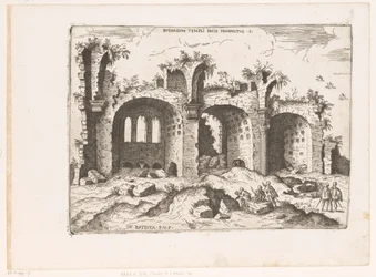 Vista da Basílica de Maxentius em Roma
Ruinarum Templi Pacis Prospectus (título sobre o objecto)
Ruínas romanas (título da série)
Praecipua aliquot Romanae Antiquitatis Ruinarum Monimenta (...) (título da série)