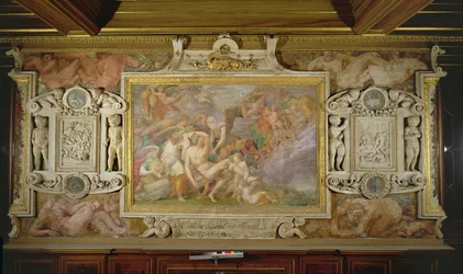 A morte de Adonis, detalhe do esquema decorativo na Galeria de Francisco I, 1530-40 afresco e estuque