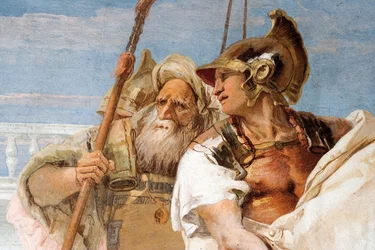 Detalhe de Enéias, de Eneida apresenta Cupido, disfarçado de Ascanius, a Dido, da Sala da Eneida na Palazzina, 1757