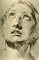 Cabeça de uma jovem mulher, olhando para cima, c1755, 1928