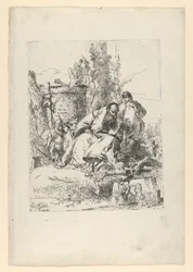 Mágico sentado, menino e quatro figuras do Scherzi di Fantasia, ca. 1743-50.