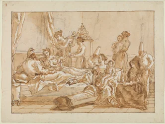 O infante Punchinello na cama com seus pais, c.1800
