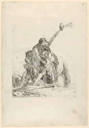 Três homens ao lado de um cavalo, do Scherzi, ca. 1740.