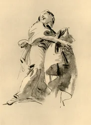 Mulher curvada para a direita, mas olhando para cima, meados do século XVIII, 1928
