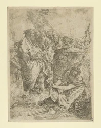 Mulher ajoelhada na frente de mágicos e outras figuras, do Scherzi, ca. 1740.