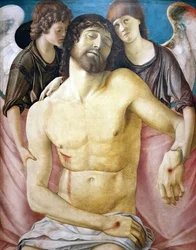 Alemão: Der tote Christus, von zwei Engeln gestützt O Cristo morto, apoiado por dois anjos