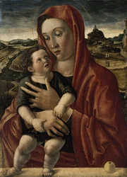 Alemão: Maria mit dem Kind, das auf einer Brüstung steht Madonna with Child